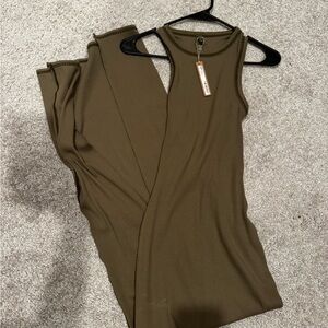 SKIMS Green Asymmetrical Sleeveless Maxi Bodysuit Dress